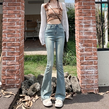 Τζιν από ντένιμ με ψηλή μέση, ελαστικά, μικρό φλάιρ, κατάλληλα για μικρό ανάστημα, βαμβακερός ντέντιμ με ελαστάνη, άνοιξη 2026