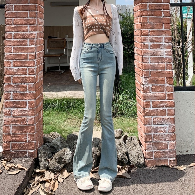 Τζιν από ντένιμ με ψηλή μέση, ελαστικά, μικρό φλάιρ, κατάλληλα για μικρό ανάστημα, βαμβακερός ντέντιμ με ελαστάνη, άνοιξη 2026