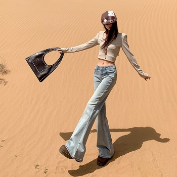 Τζιν από ντένιμ με φ्लीς επένδυση, χαμηλής ζώνη, γραμμή bootcut, μικροελαστικότητα, παχύ ύφασμα