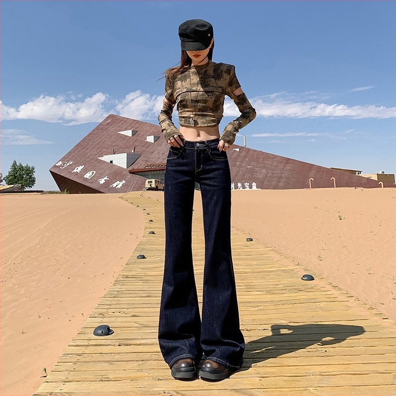 Τζιν από ντένιμ με φ्लीς επένδυση, χαμηλής ζώνη, γραμμή bootcut, μικροελαστικότητα, παχύ ύφασμα