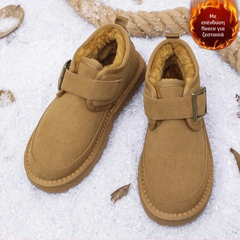 Ανδρικές Χιονομπότες - PU Επάνω μέρος, Θερμή Επένδυση από Συνθετικό Κοντό Γούννο, Σόλα Έγχυσης, Σχεδίαση Pull-On