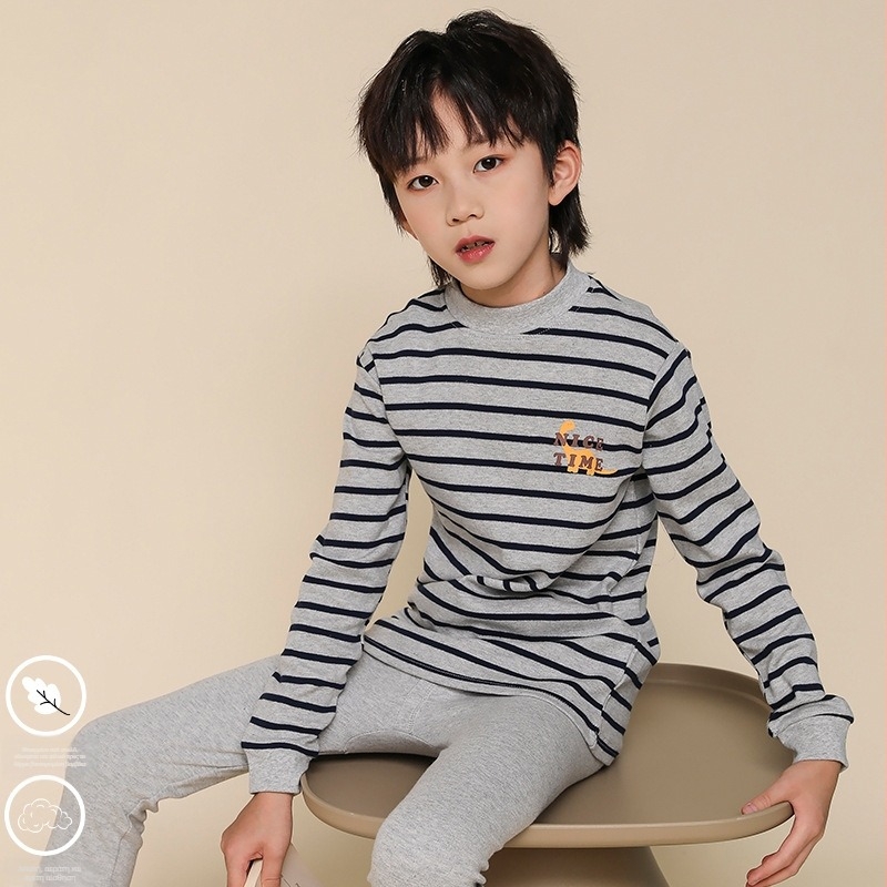 Παιδικό σετ θερμικών εσωρούχων από 100% βαμβάκι για αγόρια — πάνω μέρος και παντελόνι, για άνοιξη, φθινοπώρο και χειμώνα, διατηρεί τη ζεστασιά.