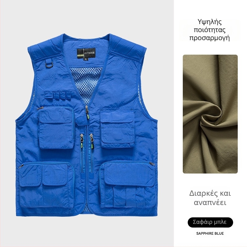 Φωτογραφικό γιλέκο εργασίας με προσαρμοσμένο λογότυπο, πολλαπλές τσέπες με διχτυωτά πάνελ, νάιλον/πολυαμίδιο 100%, φερμουάρ, ευρύχωρη γραμμή