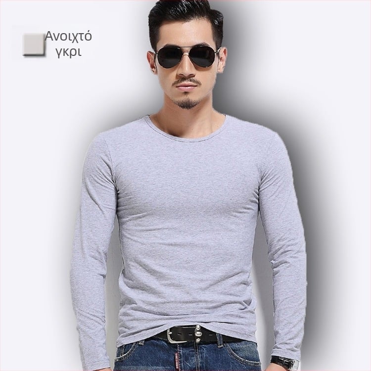 Ανδρική T-shirt με μακριά μανίκια, slim-fit, casual ύφος, πολυεστερική ίνα, μονόχρωμη