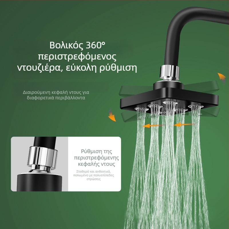 ABS κεφαλή ντους με άνω ψεκασμό και ροή καταρράκτη, λειτουργίες: ψεκασμός, φυσαλίδες και βροχή, εγκατάσταση με βίδες