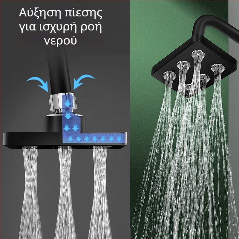 ABS κεφαλή ντους με άνω ψεκασμό και ροή καταρράκτη, λειτουργίες: ψεκασμός, φυσαλίδες και βροχή, εγκατάσταση με βίδες