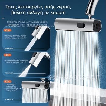 Κουζινικός βρυστήρας με καταρράχη και καθολικό περιστρεφόμενο επεκτατήρα — Μοντέλο Flying Feather; Υλικό: κράμα + ABS σώμα; Φινίρισμα: ηλεκτροπλατίωση; Εγκατάσταση: νήμα; Θερμοκρασία λειτουργίας: 100