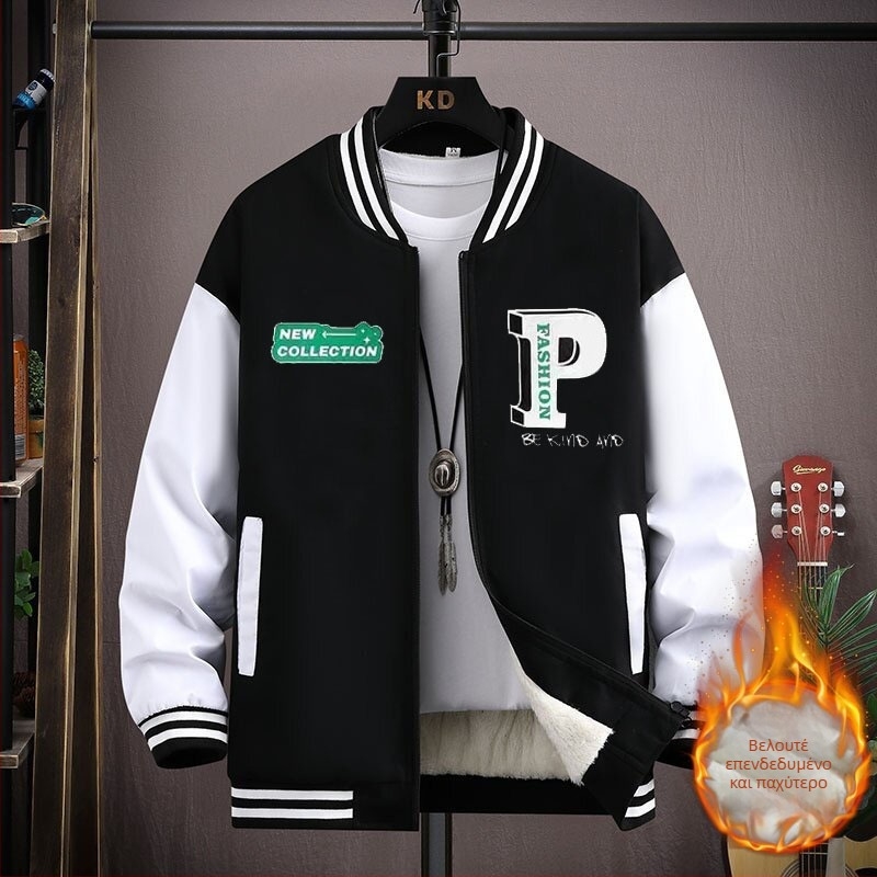 Corduroy μπουφάν baseball με κουκούλα για εφήβους αγόρια – επένδυση από γούνα κουνελιού, άνοιξη 2025, κορεατικό στυλ