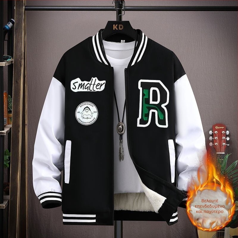 Corduroy μπουφάν baseball με κουκούλα για εφήβους αγόρια – επένδυση από γούνα κουνελιού, άνοιξη 2025, κορεατικό στυλ