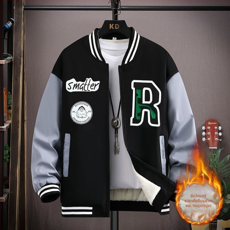 Corduroy μπουφάν baseball με κουκούλα για εφήβους αγόρια – επένδυση από γούνα κουνελιού, άνοιξη 2025, κορεατικό στυλ