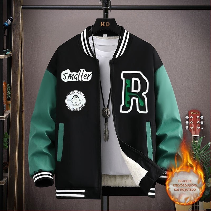 Corduroy μπουφάν baseball με κουκούλα για εφήβους αγόρια – επένδυση από γούνα κουνελιού, άνοιξη 2025, κορεατικό στυλ