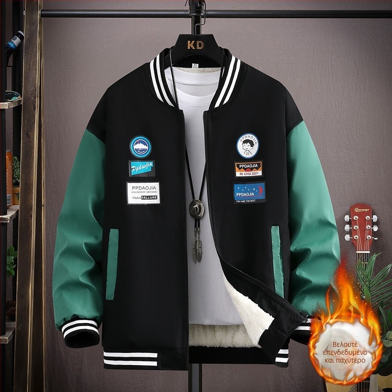 Corduroy μπουφάν baseball με κουκούλα για εφήβους αγόρια – επένδυση από γούνα κουνελιού, άνοιξη 2025, κορεατικό στυλ