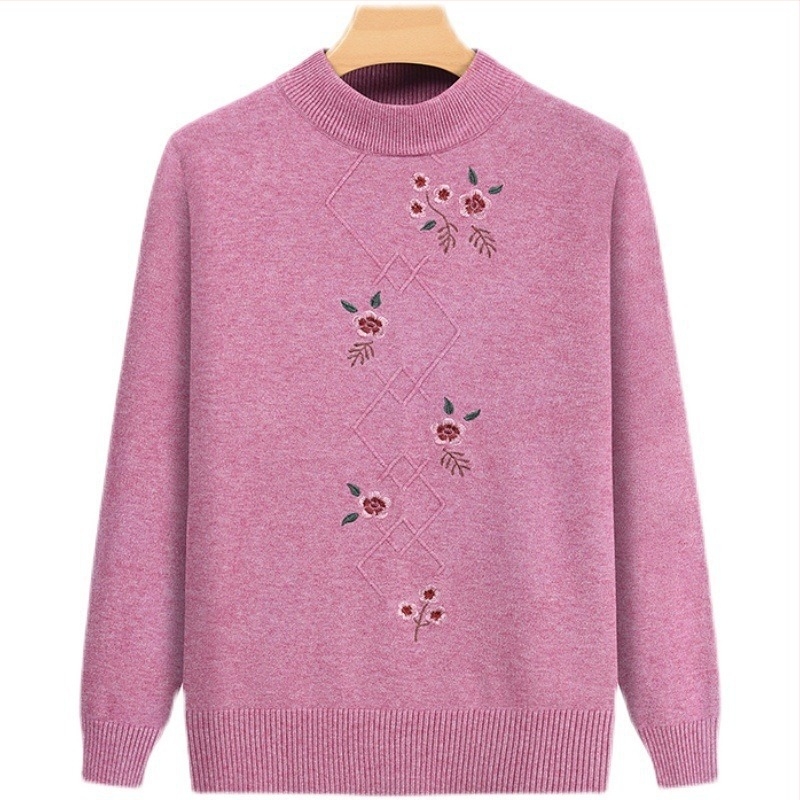 Πουλόβερ με μισοψηλή λαιμόκοψη, βαμβακο-μίγμα ύφασμα, μακριά μανίκια, πολυεστέρας έως 30%, Άνοιξη 2024, κινέζικο στυλ, λογοτεχνικό ρετρό