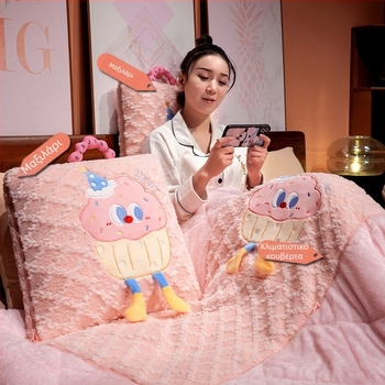 2-σε-1 μαξιλάρι-κουβέρτα από βελούδινο ύφασμα με σχέδιο μπισκότων, για αυτοκίνητο και γραφείο, γέμισμα PP βάμβακι