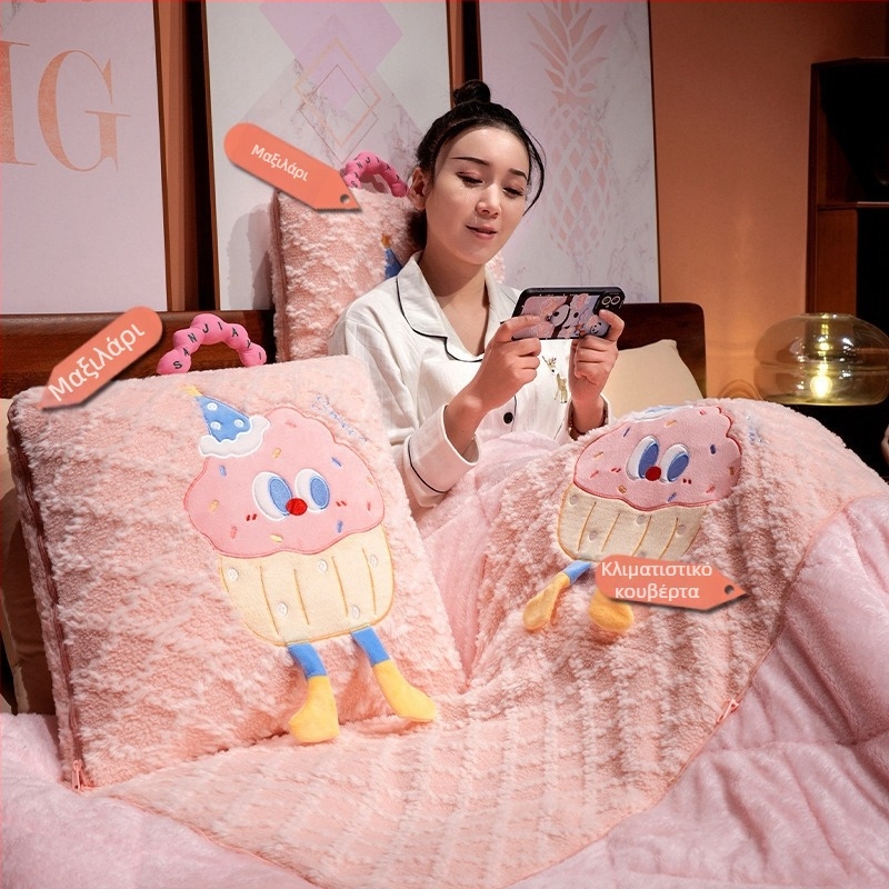 2-σε-1 μαξιλάρι-κουβέρτα από βελούδινο ύφασμα με σχέδιο μπισκότων, για αυτοκίνητο και γραφείο, γέμισμα PP βάμβακι