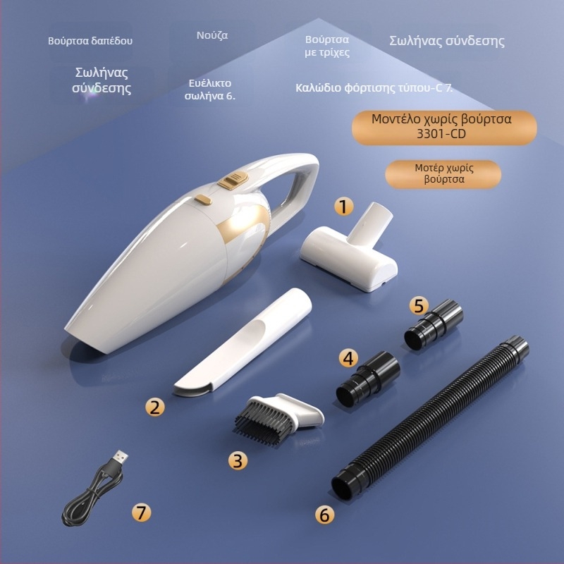 Φορητή ηλεκτρική σκούπα για οικία και αυτοκίνητο, ασύρματη με υψηλή ισχύ αναρρόφησης (12V, 120W, 18000 Pa, 20 λεπτά λειτουργίας, φίλτρο HEPA)