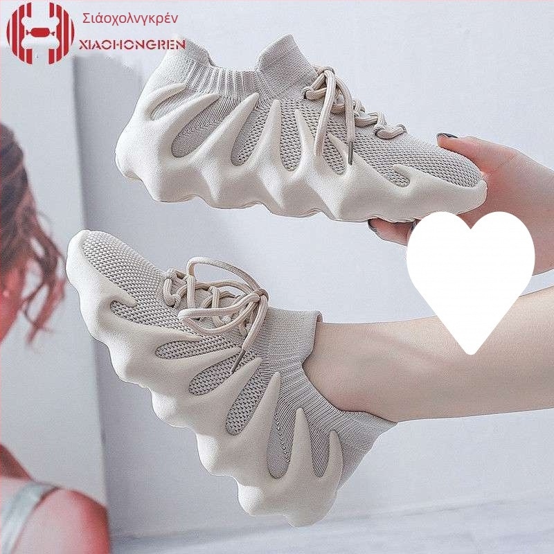 Γυναικεία ανάπνευσιμα υφασμάτινα αθλητικά παπούτσια για τρέξιμο με δερμάτινο καπάκι δακτύλου, μεσαίο ύψος, καουτσούκ σόλα, κορδόνια