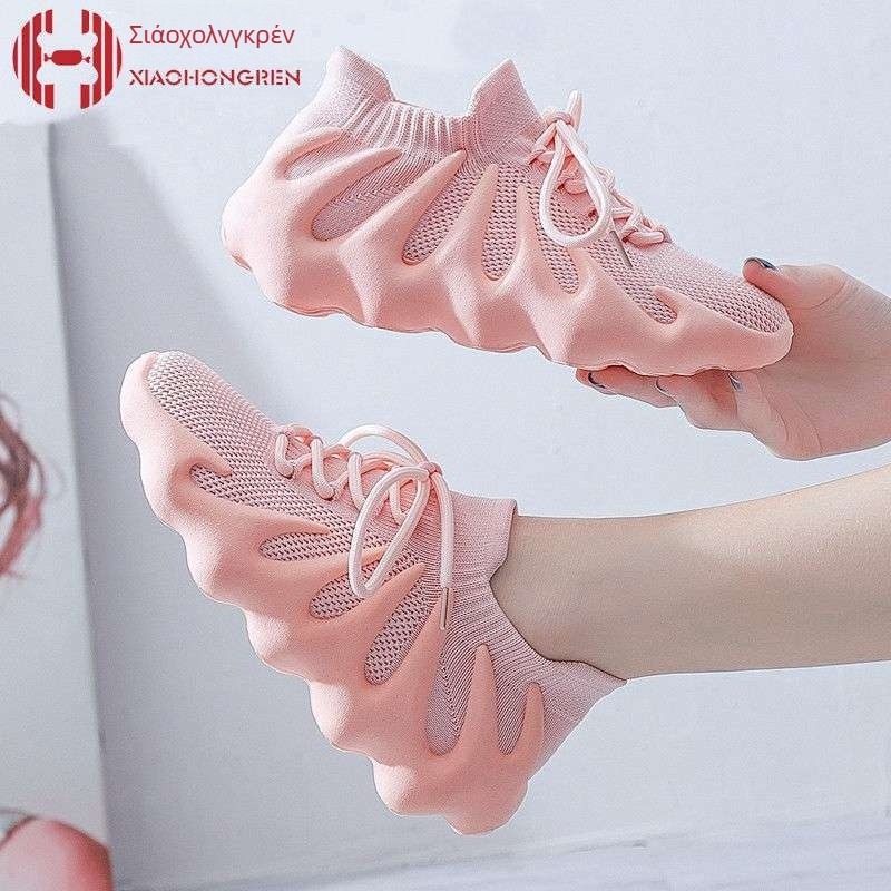 Γυναικεία ανάπνευσιμα υφασμάτινα αθλητικά παπούτσια για τρέξιμο με δερμάτινο καπάκι δακτύλου, μεσαίο ύψος, καουτσούκ σόλα, κορδόνια