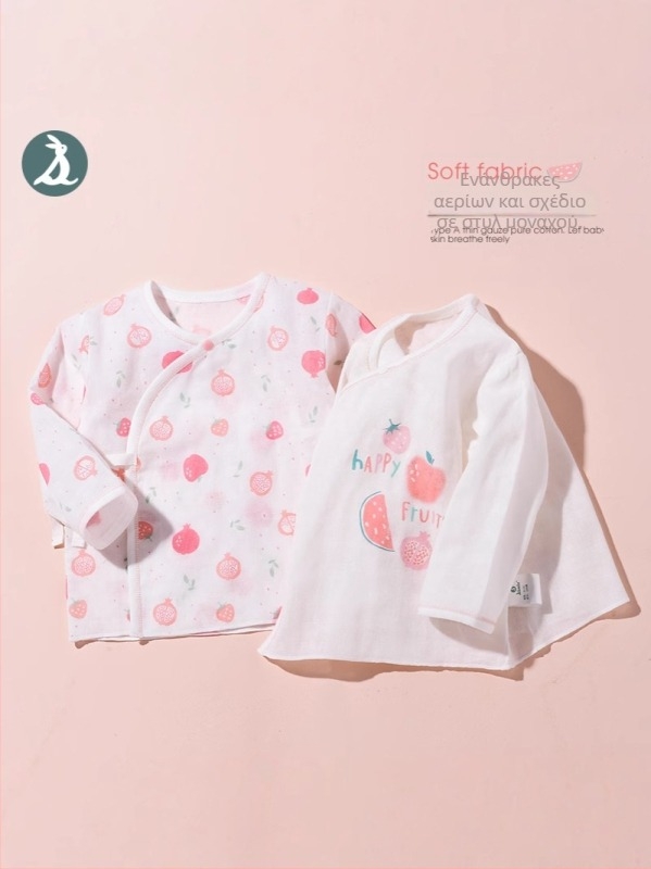 Νεογέννητο τοπ με μακριά μανίκια από γάζα βαμβακερή, 100% βαμβάκι, μαλακτωμένο ύφασμα, στρογγυλή λαιμόκοψη, καλοκαίρι