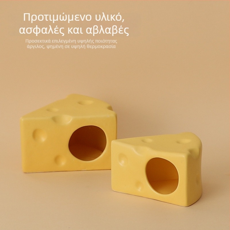 Κεραμική φωλιά για χάμστερ σε σχήμα τυρί-μπέργκερ για καλοκαιρινό δροσισμό (Υλικό: Κεραμικό; Σχήμα: Τυρί-μπέργκερ; Εποχή: Καλοκαίρι; Στυλ: Κινούμενο σχέδιο; Χρήση: Εσωτερική)