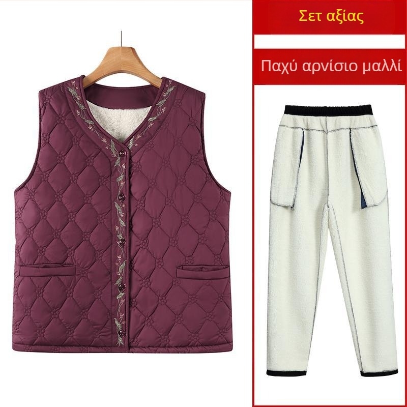 Plus-size γυναικείο γιλέκο για ηλικιωμένες, φθινοπωρινό–χειμερινό, χοντρό Sherpa fleece, ζεστό