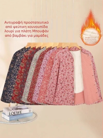 Γυναικείο χειμερινό παλτό με γέμισμα από βαμβάκι, στρογγυλό λαιμό, μακριά μανίκια, μοτίβο με θραύση λουλουδιών, πολυεστερικό ύφασμα