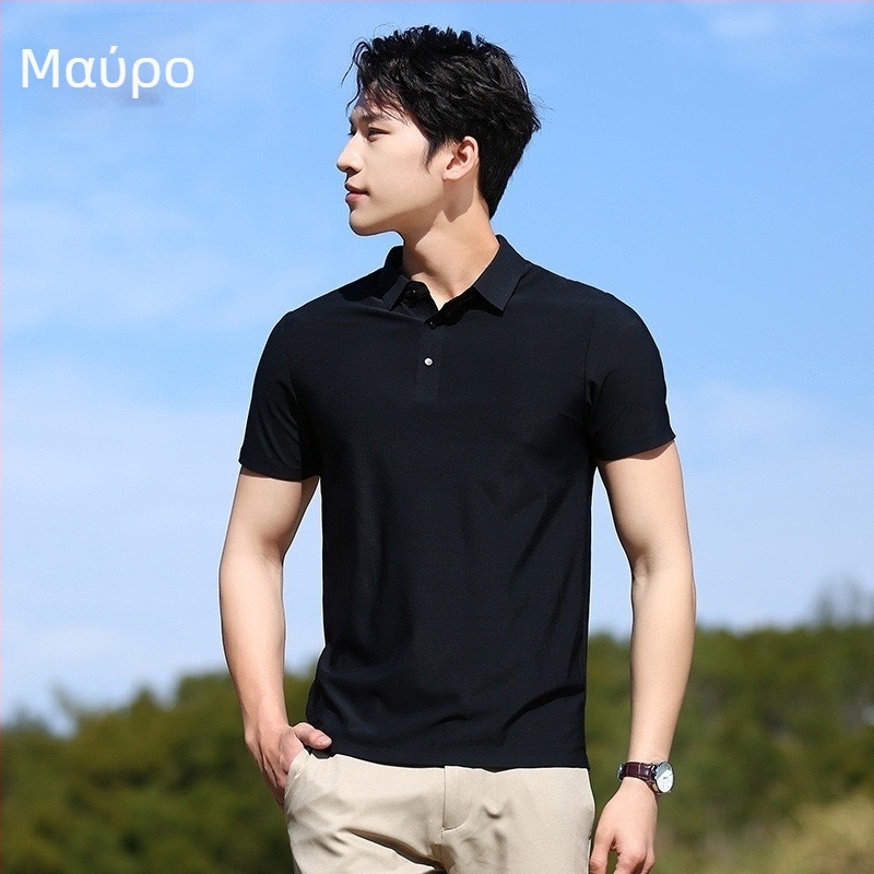 Ανδρικό πόλο πουκάμισο καλοκαιρινό, χωρίς ραφές, Ice Silk, γρήγορο στέγνωμα, κοντό μανίκι, ελαστικό και διαπνέον, εφαρμοστό για επιχειρηματικό casual