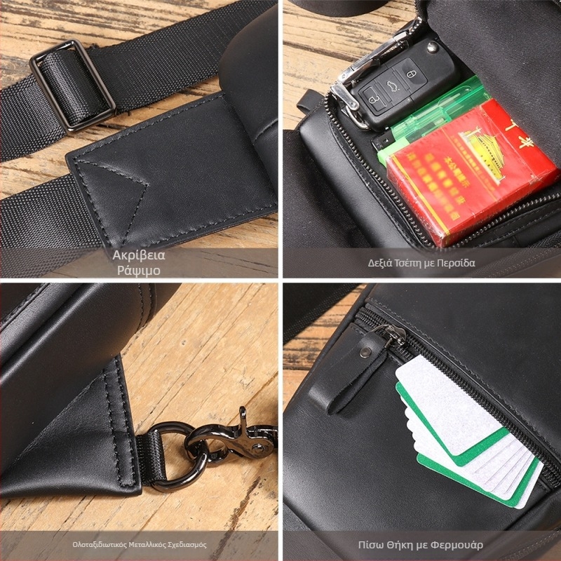 Ανδρική Τσάντα Crossbody από Γνήσιο Δέρμα, Κορυφαίο Top Grain Cowhide, Επεκτάσιμη, Αστικός Μινιμαλισμός