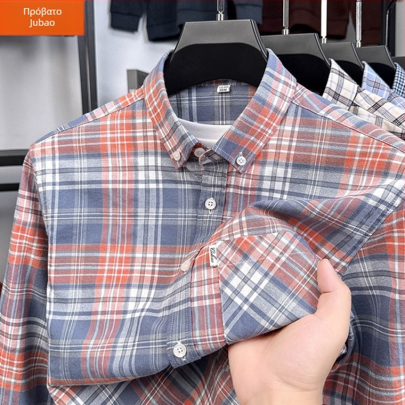 Ανδρικό πουκάμισο με μακριά μανίκια από χτενισμένο βαμβάκι, 96%+ βαμβάκι, τετράγωνος γιακάς, κορεατικό στυλ στενή γραμμή, μονόχρωμο