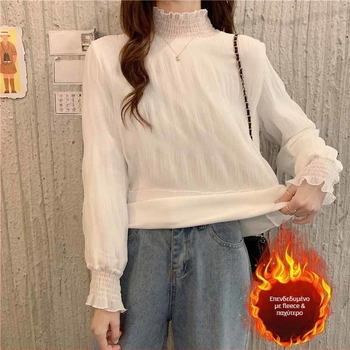 Τοπ με δαντέλα, κεντημένο, με ημιυψηλό λαιμό, κοντά μανίκια με πτώση ώμων, πολυεστερική μείξη