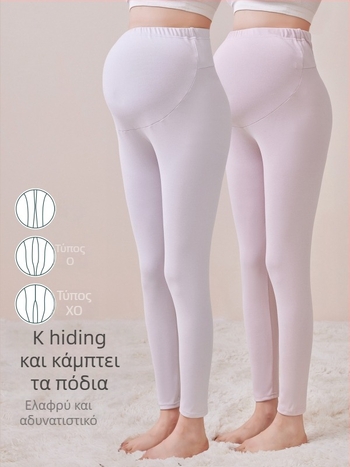 Παντελόνια εγκυμοσύνης με επένδυση φλίς, μακριά, μεσαίο πάχος, πολυεστέρας 80–90%, στήριξη κοιλιάς