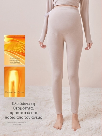 Παντελόνια εγκυμοσύνης με επένδυση φλίς, μακριά, μεσαίο πάχος, πολυεστέρας 80–90%, στήριξη κοιλιάς