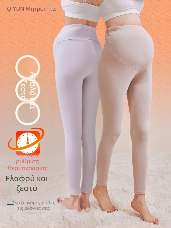 Παντελόνια εγκυμοσύνης με επένδυση φλίς, μακριά, μεσαίο πάχος, πολυεστέρας 80–90%, στήριξη κοιλιάς