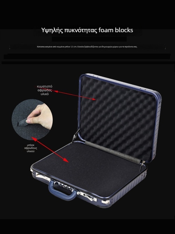 Χαρτοφύλακας για επαγγελματικά έγγραφα με μεταλλική κατασκευή, ριγέ σχέδιο, επένδυση πολυεστέρα, αδιάβροχος, αντικλοπής (στυλ: επιχειρηματικό ελίτ)