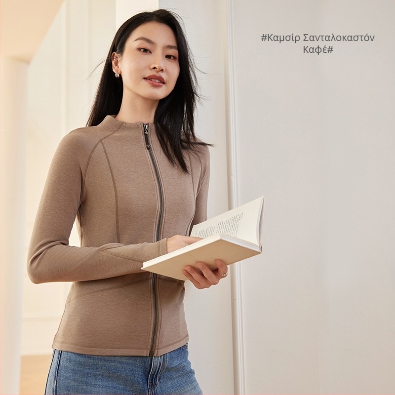 Γυναικείο ακρυλικό παλτό, στενή γραμμή, με φερμουάρ, μακριά μανίκια, κολάρο τύπου σταντ