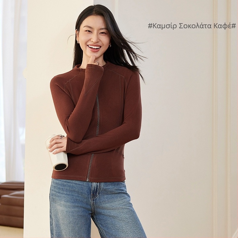 Γυναικείο ακρυλικό παλτό, στενή γραμμή, με φερμουάρ, μακριά μανίκια, κολάρο τύπου σταντ