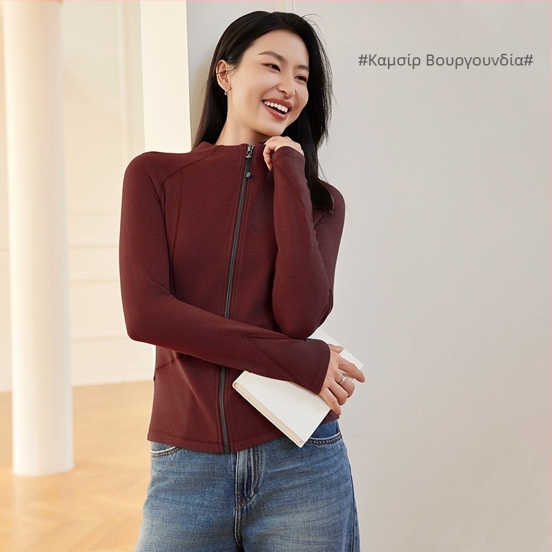 Γυναικείο ακρυλικό παλτό, στενή γραμμή, με φερμουάρ, μακριά μανίκια, κολάρο τύπου σταντ