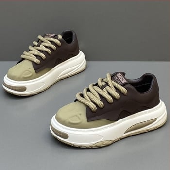 Unisex board shoes σε κορεατικό στυλ, άνω μέρος από δύο στρώσεις δέρματος βοδιού, PU πάτος, σόλα καουτσούκ, κορδόνια