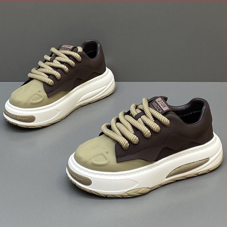 Unisex board shoes σε κορεατικό στυλ, άνω μέρος από δύο στρώσεις δέρματος βοδιού, PU πάτος, σόλα καουτσούκ, κορδόνια