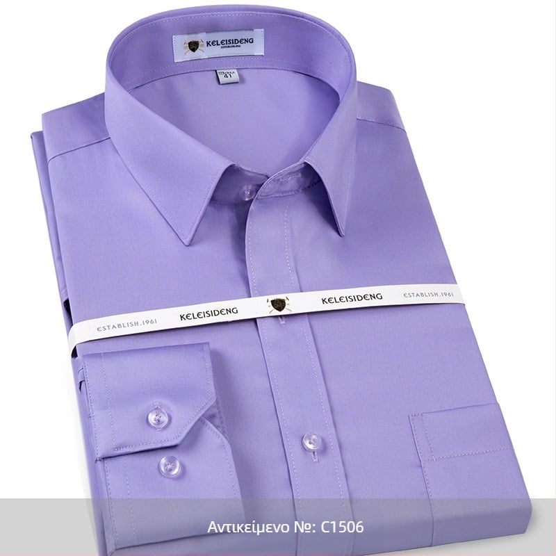 Αντρικό πουκάμισο με μακριά μανίκια από μερκερισμένο βαμβάκι, χωρίς σιδέρωμα, τετράγωνος γιακάς, 100% βαμβάκι