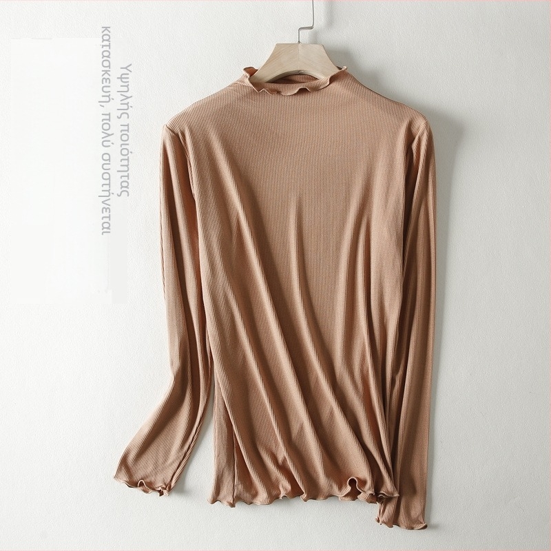 Modal μακρυμάνικη T‑shirt με μισουψηλό λαιμό, στενή γραμμή, μονόχρωμη