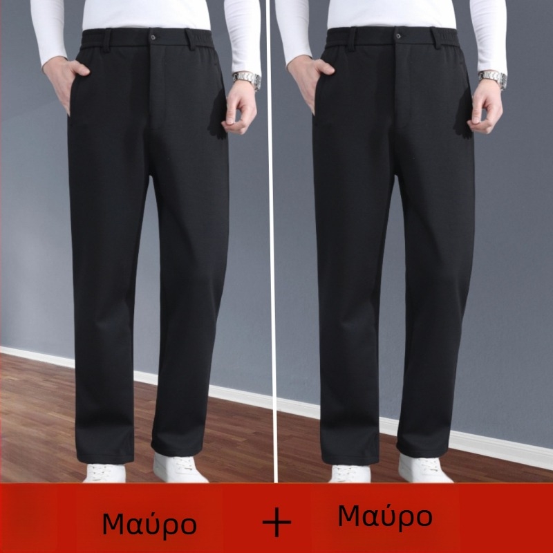 Ανδρικά casual παντελόνια, χαλαρή ίσια γραμμή, υψηλή μέση, κούμπωμα με κουμπιά, βαμβακοπολυεστερικό ύφασμα, άνοιξη-φθινόπωρο