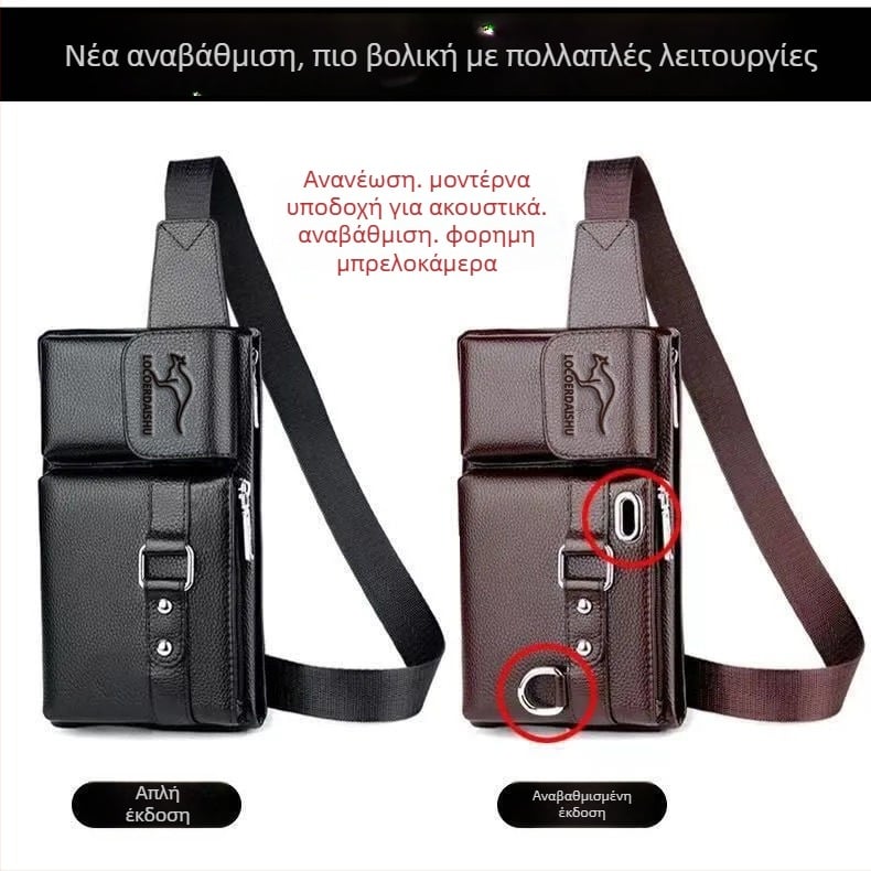 Ανδρική τσάντα μέσης από PU δέρμα, αδιάβροχη, πολυεστερική επένδυση, στυλ δρόμου, για επιχειρηματικά ταξίδια