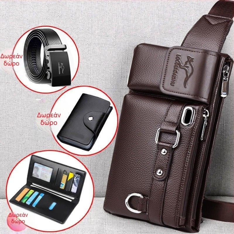 Ανδρική τσάντα μέσης από PU δέρμα, αδιάβροχη, πολυεστερική επένδυση, στυλ δρόμου, για επιχειρηματικά ταξίδια