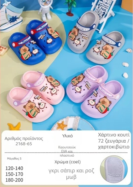 Παιδικά και βρεφικά παπούτσια EVA, unisex, αντιολισθητική μαλακή σόλα, δύο τρόποι φορέματος, σχέδιο με τρύπες σε καρτούν, Baotou-stil, Άνοιξη 2025