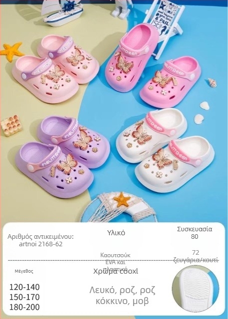 Παιδικά και βρεφικά παπούτσια EVA, unisex, αντιολισθητική μαλακή σόλα, δύο τρόποι φορέματος, σχέδιο με τρύπες σε καρτούν, Baotou-stil, Άνοιξη 2025