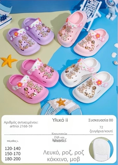 Παιδικά και βρεφικά παπούτσια EVA, unisex, αντιολισθητική μαλακή σόλα, δύο τρόποι φορέματος, σχέδιο με τρύπες σε καρτούν, Baotou-stil, Άνοιξη 2025