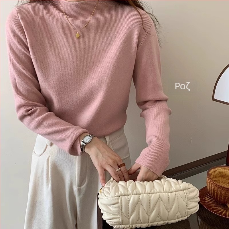 Γυναικεία χαλαρή ζακέτα-pullover με ημι‑ψηλό λαιμό, μακριά μανίκια, ανάμειξη βισκόζη-πολυεστέρ, πλεκτό σχέδιο, φθινοπωρινό-χειμερινό 2024