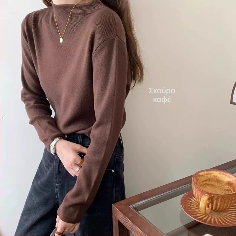 Γυναικεία χαλαρή ζακέτα-pullover με ημι‑ψηλό λαιμό, μακριά μανίκια, ανάμειξη βισκόζη-πολυεστέρ, πλεκτό σχέδιο, φθινοπωρινό-χειμερινό 2024