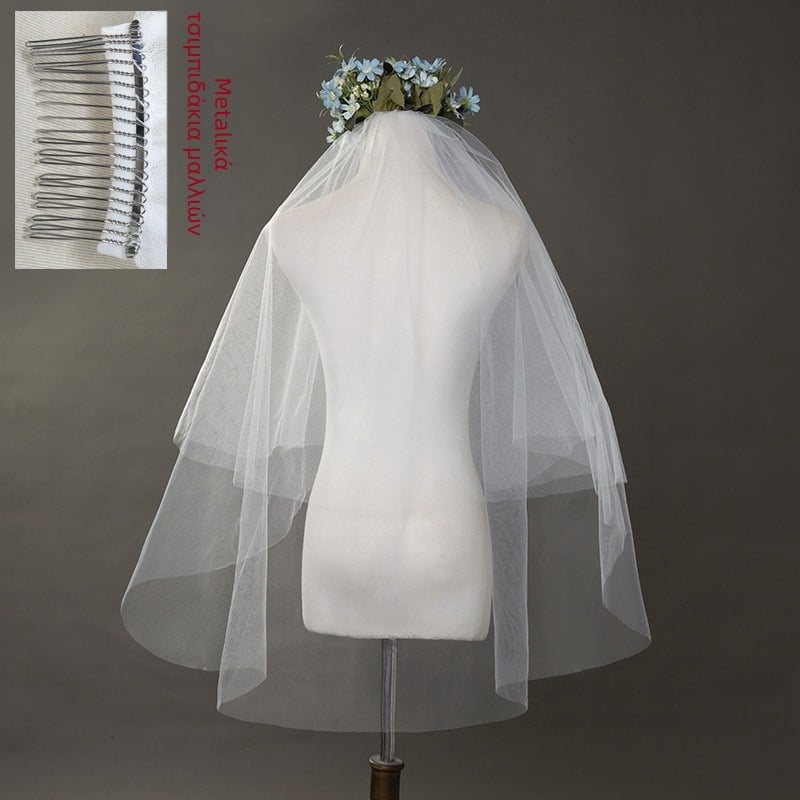 Νυφικός πέπλος, διπλού στρώματος απαλό διχτυωτό ύφος, πολυεστερικό νήμα, ατομική συσκευασία, δυνατότητα προσαρμογής